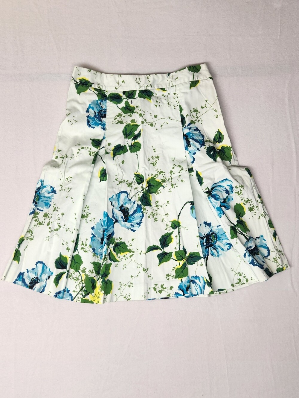 Banana Republic A-Line Cotton Spring Floral Midi Skirt Blue & Green Print - Sz 0
